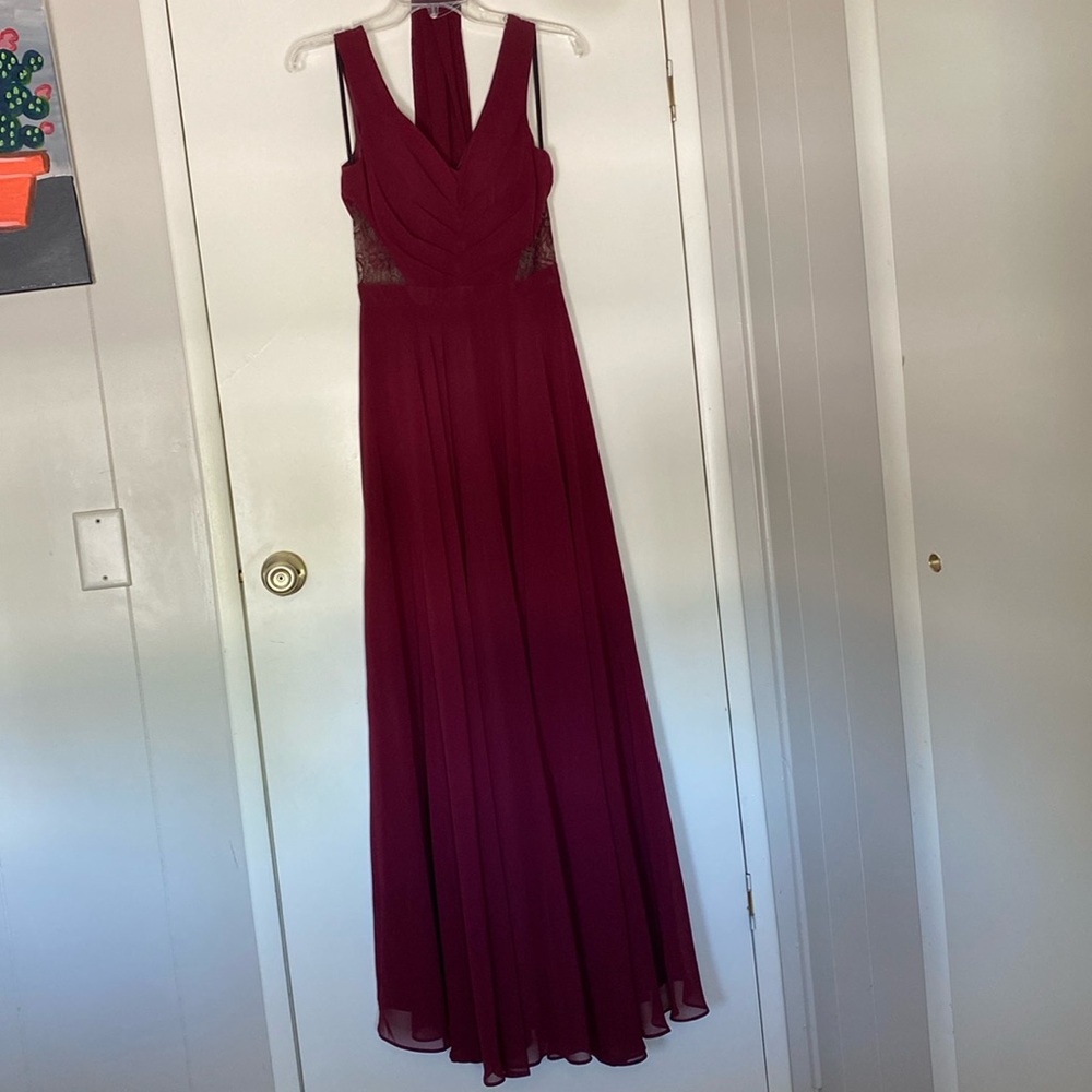 Maroon Formal Dress Size XS with Scarf and Lace Cutouts